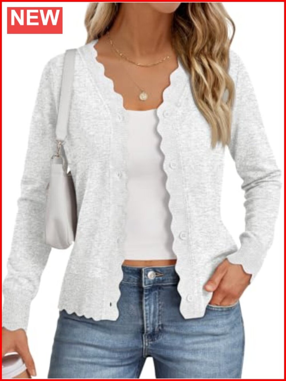 LILLUSORY Lightweight Knit Cardigan Long Sleeve V-Neck Button Wavy Edge